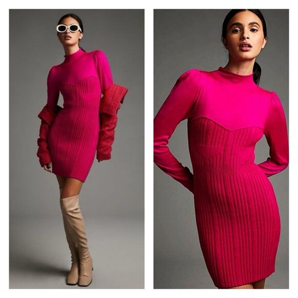 Anthropologie Dresses & Skirts - NWT Anthropologie‎ Bodycon Turtleneck Mini Length Sweater Dress M Pink